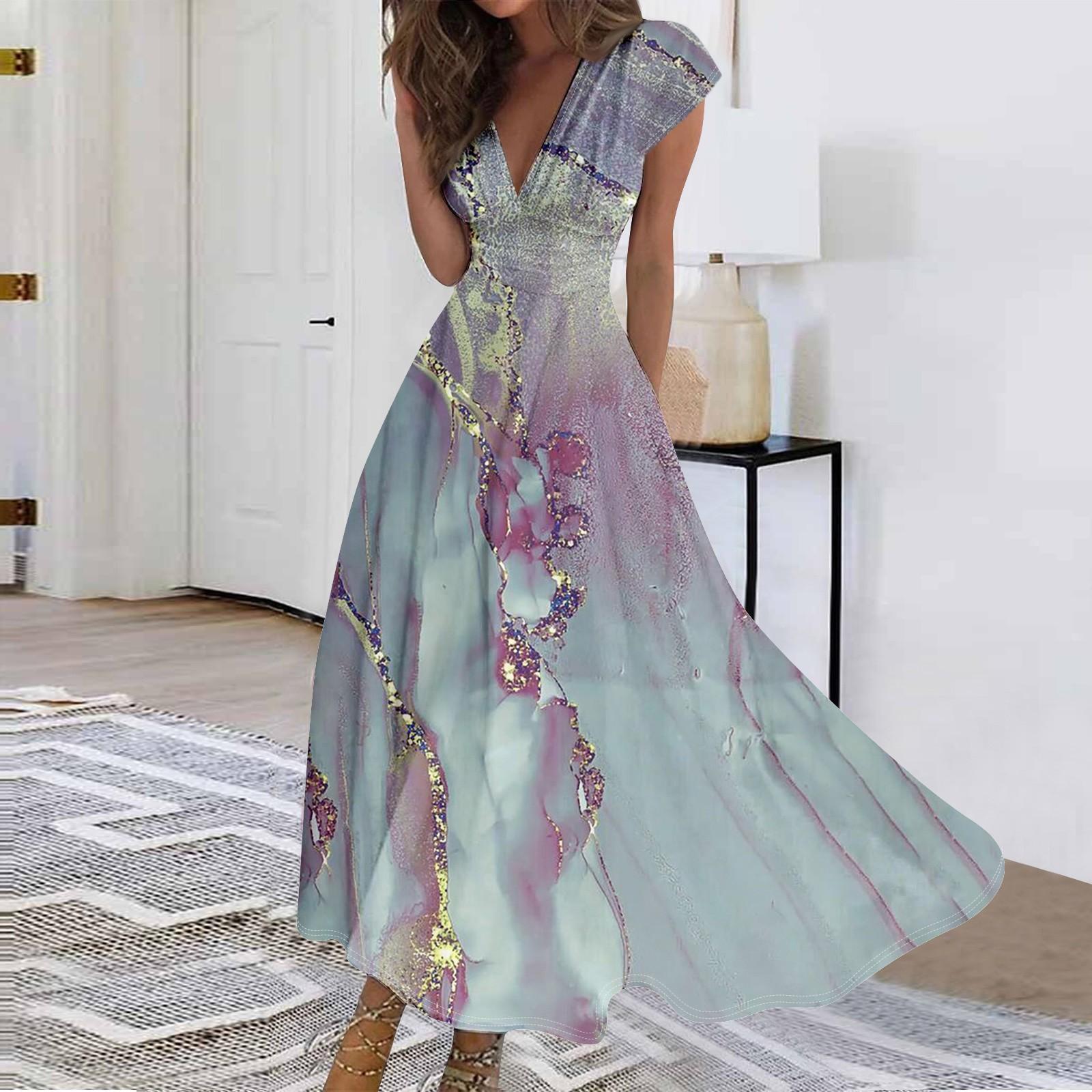 

Женское длинное платье Платье макси Повседневное платье Шифоновые платья Свободное платье Повседневное платье для взрослых на открытом воздухе Повседневное платье с рюшами и коротким рукавом с v-образным вырезом XXL