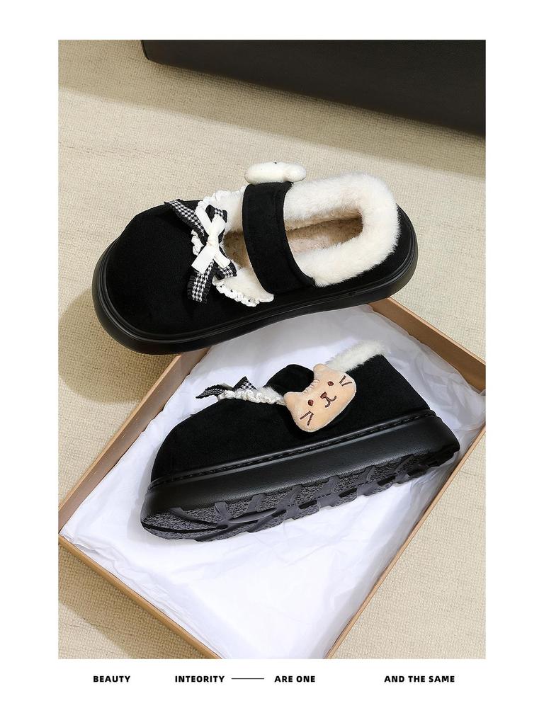 Women's Furry Non-Slip Cotton Slippers - Thick-Soled, Closed-Heel for Autumn & Winter