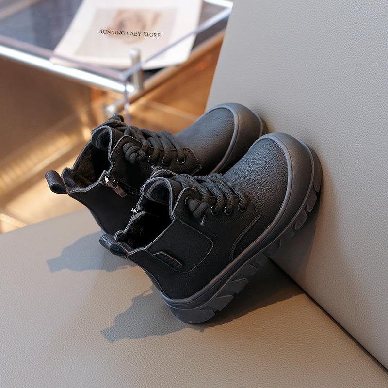 

England Style Winter Boots for Kids Girl Vintage Girls Ankle Boots Simple Solid Handsome Boys Short Boots Cozy Baby Shoes I09013 26 чорний