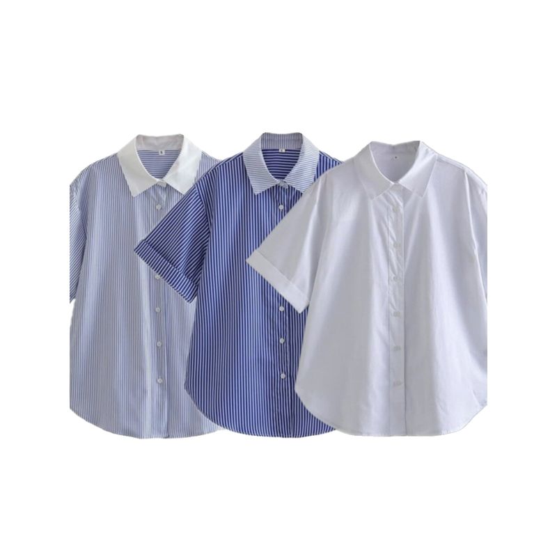 Minority Fashion Casual Stripes 3-Color Short Sleeve Shirt