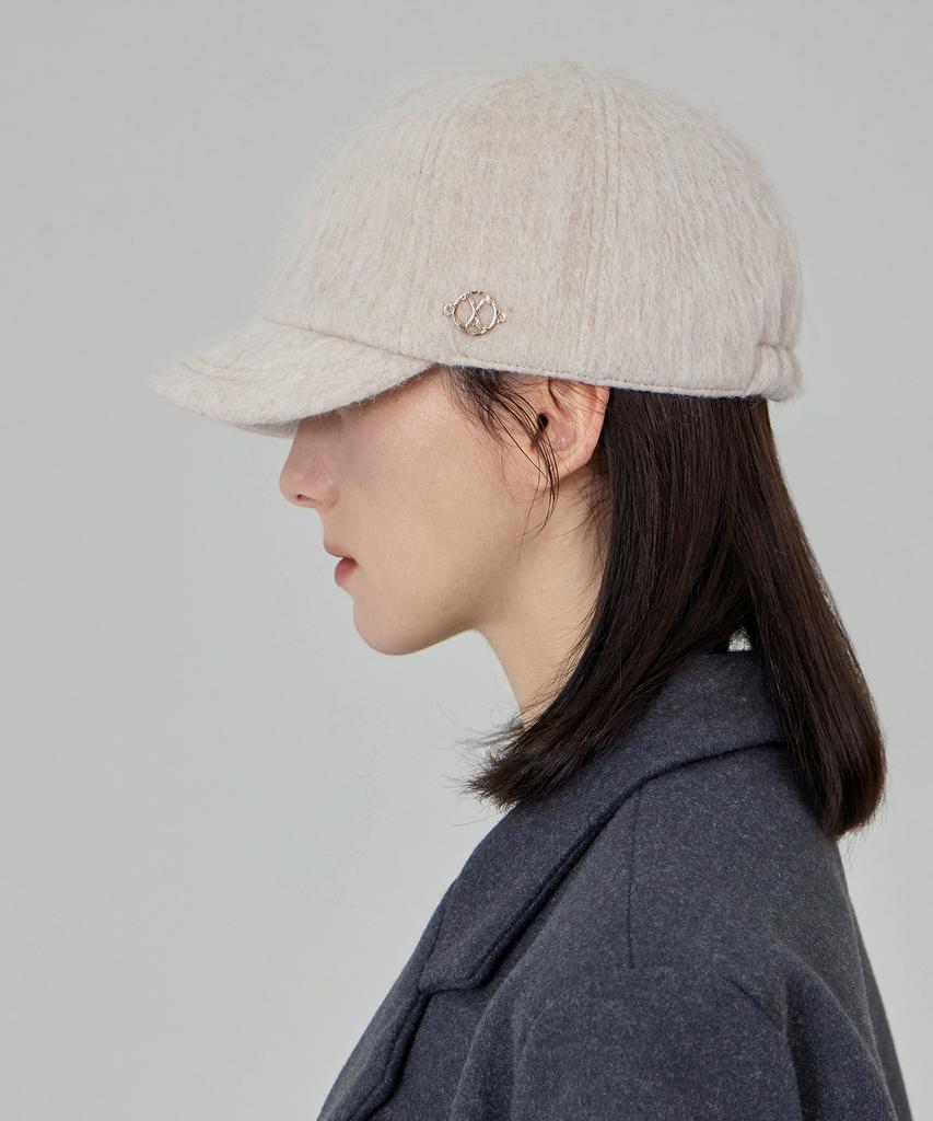 Bajal Va Curved Circle Logo Newsboy Cap Oatmeal