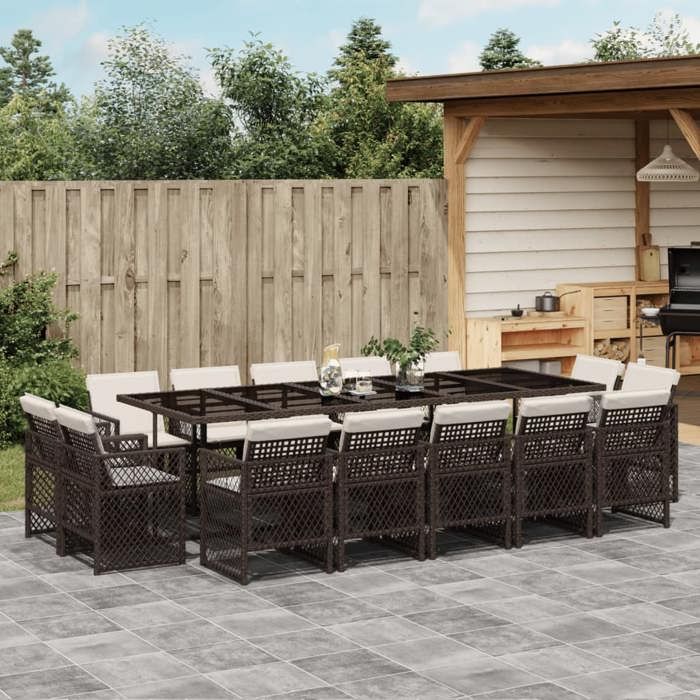 VidaXL Garden Dining Set with Cushions 15 Pcs Brown Rattan, Outdoor Dining Set 3210873