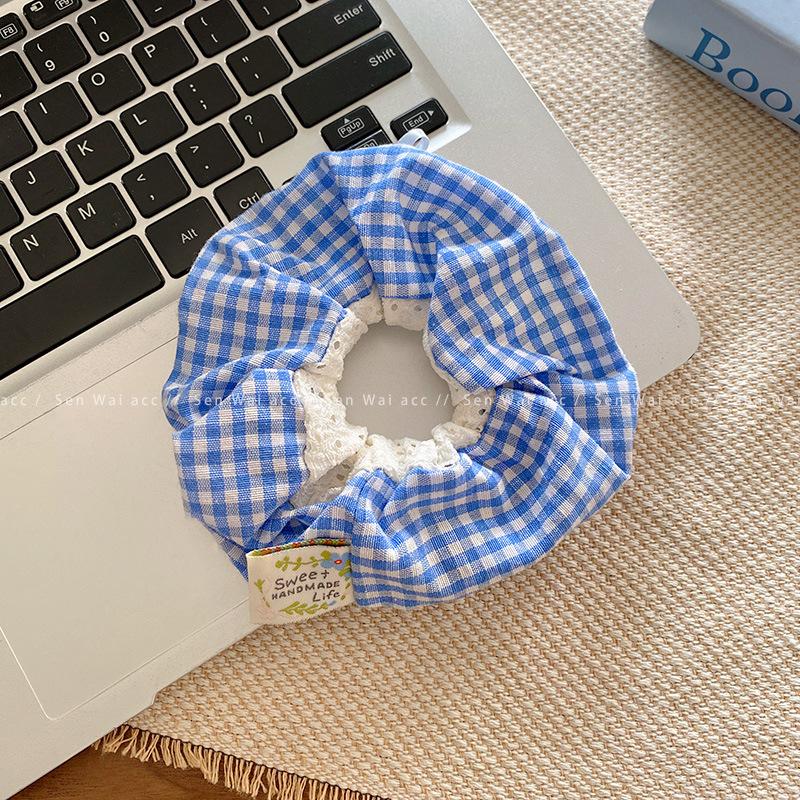Синяя клетчатая заколка-бант для волос, широкая, женская, для волос, низкий хвост, большая повязка на голову, волосы