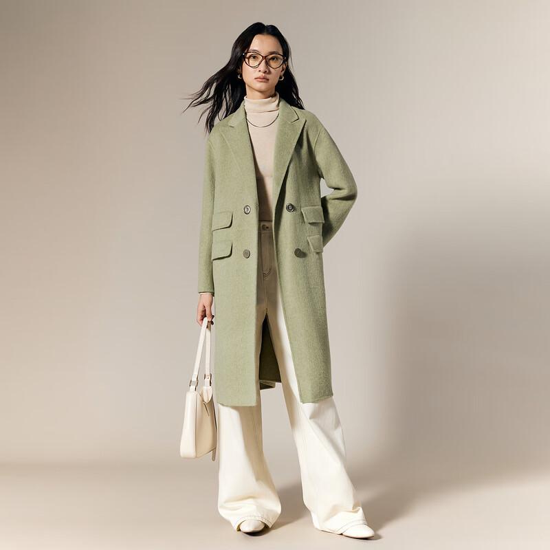 Gejin Women's Peak Lapel Merino Wool Long Coat