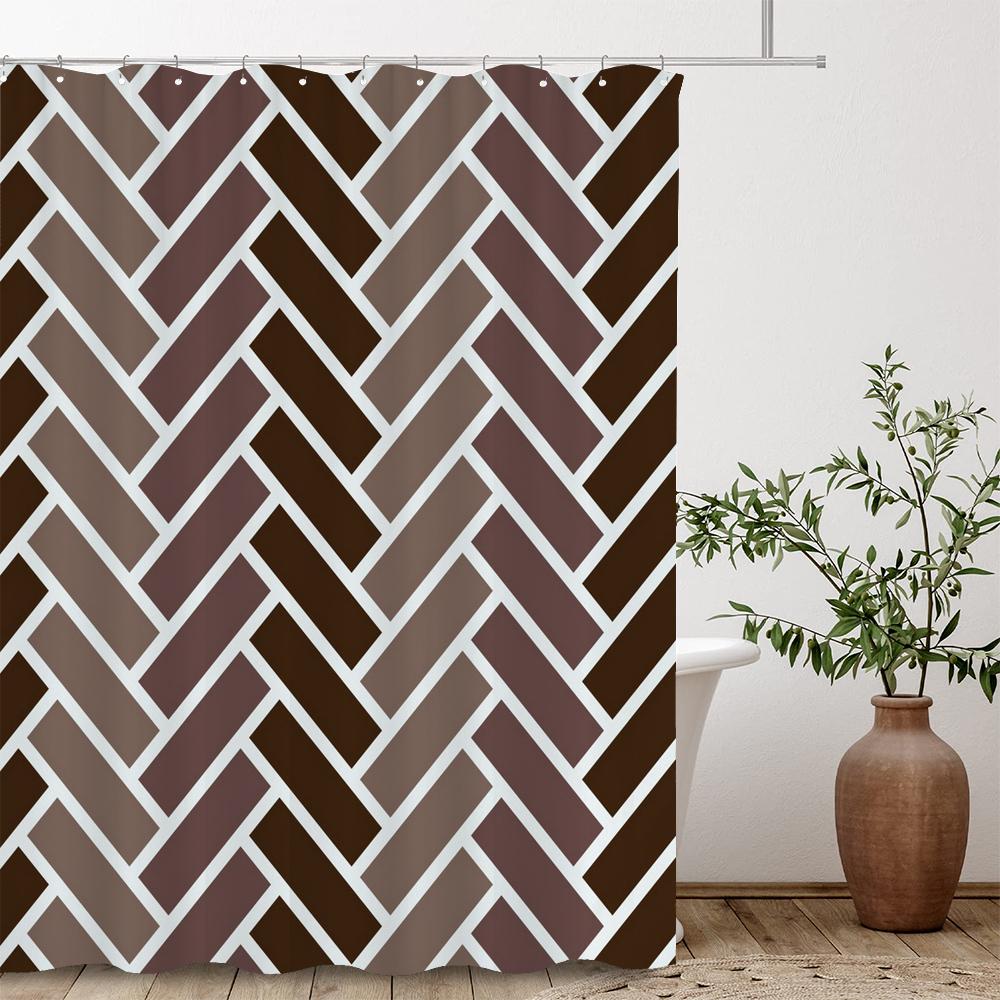 Modern Stripe Geometric Shower Curtains Waterproof Fabric Bath Curtains For Bathroom Bathtub Large Wide Bathing Cover With Hooks