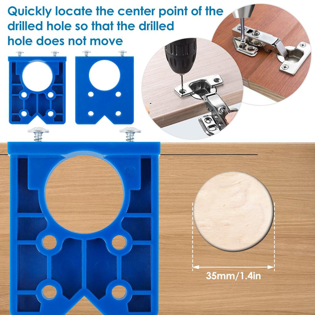 35mm Concealed Hinge Jig Kit, Woodworking Tool Drill Bits Door Boring Hole Router Jig With Detachable Depth Limiting Baffle