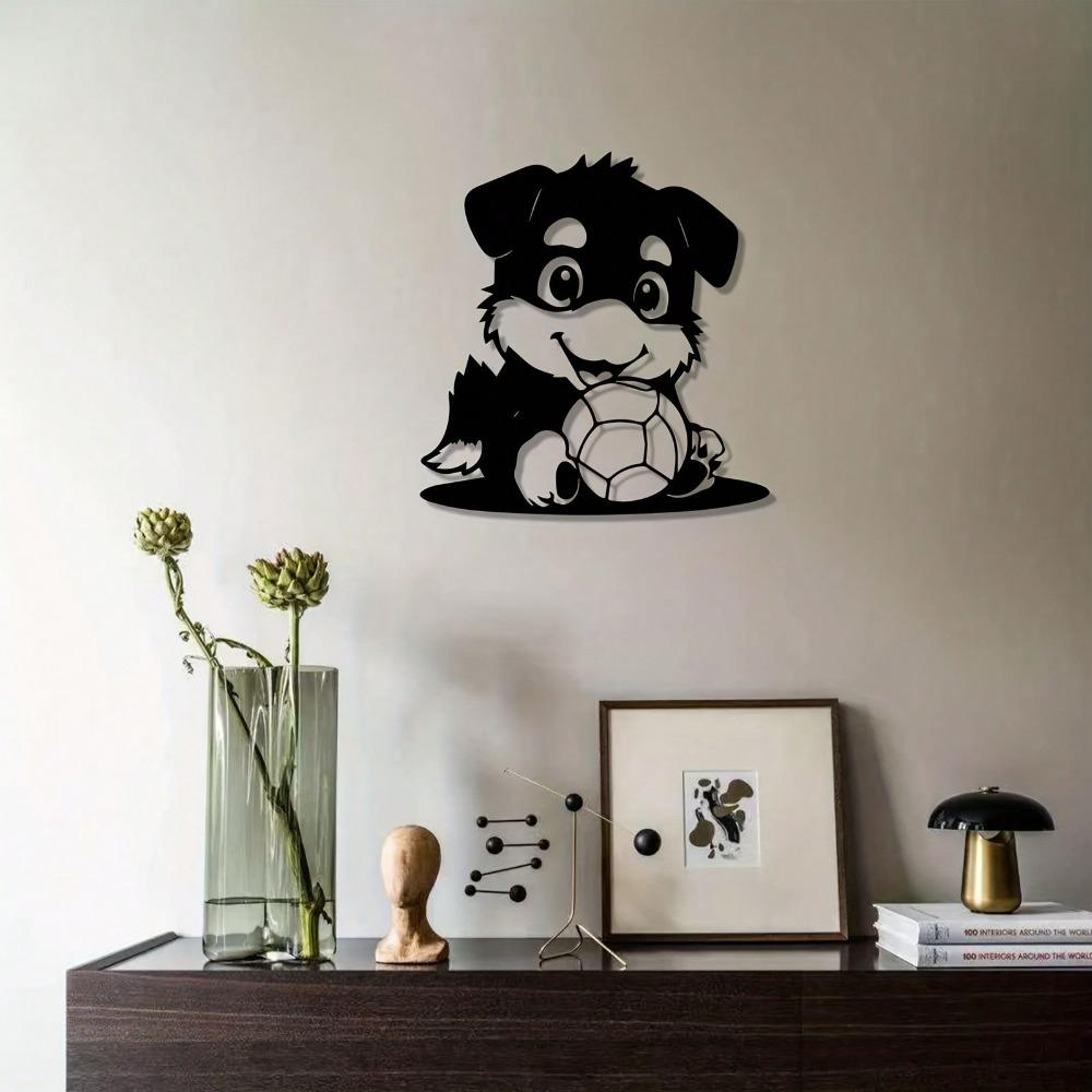 Retro Dog Metal Wall Art Rust Proof Iron Statue Football Pet Lover Gift Holiday Home Decor