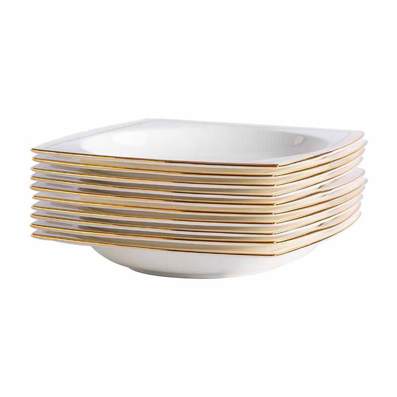 Huihuang 1 8-inch Gold Rim Ceramic Deep Plates (10-Pack)