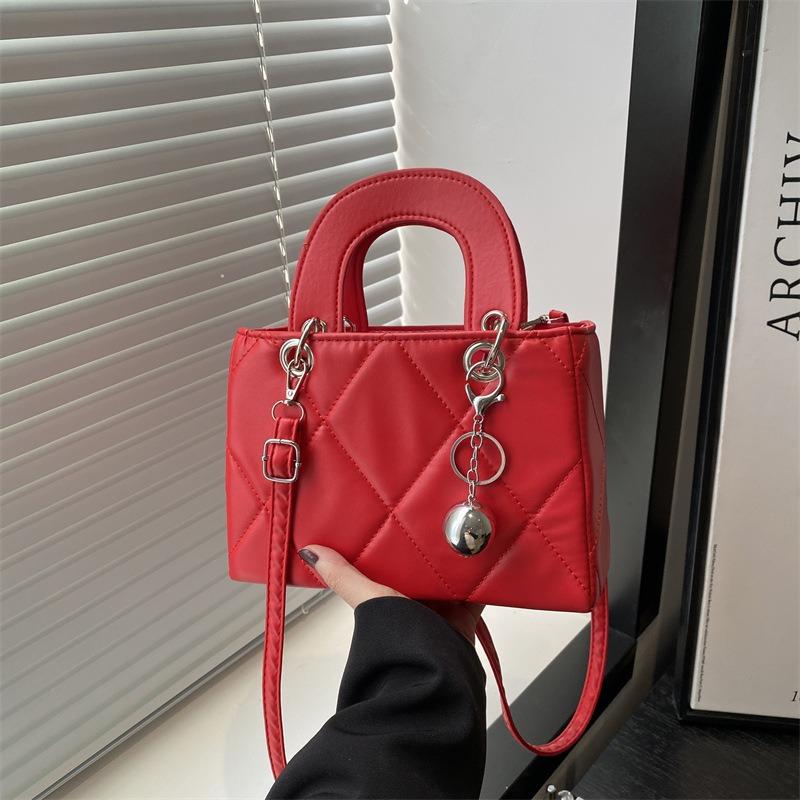 Rhombus Embroidery Thread New Trendy Fashion Large Capacity Shoulder Crossbody Hand Carry Small Square Bag