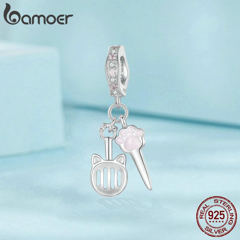 BAMOER 925 Sterling Silver Cute Pet Kit Charm Pendant fit Original Bracelet & Necklaces Jewelry DIY 925 Bamoer Beads