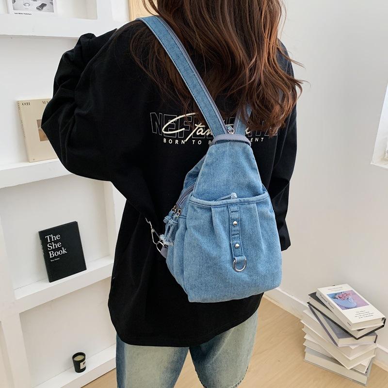 Schoolbag Retro Washed Denim Cloth Messenger Bag Casual Fashion Student Trendy Cool Backpack Outdoor Travel Commuter Bag