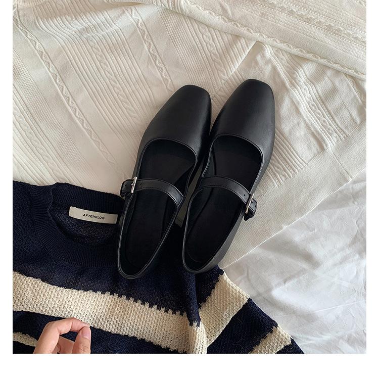 Sheepskin version~ French leopard print leather flats Mary Jane women's shoes one-word buckle strap square head soft sole single shoes ladyshoes