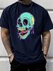 Unisex Summer Neon Drip Skull Print T Shirt Streetwear Crew Neck Soft Breathable Hip Hop Punk Top Male Daily Short Sleeve Tee