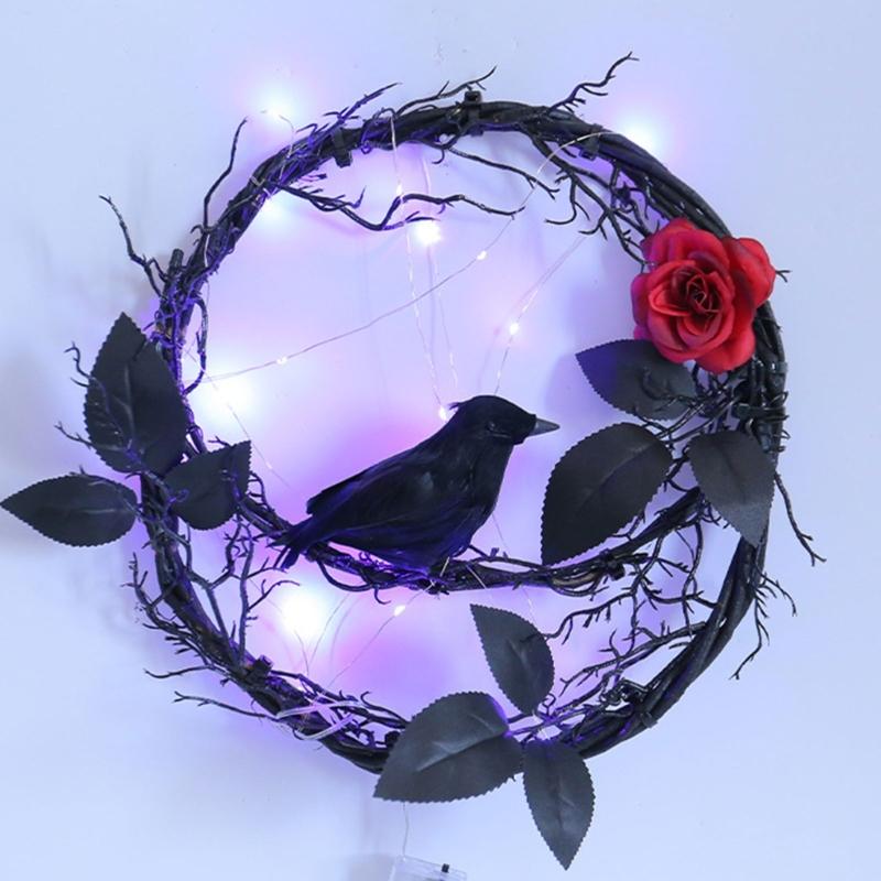 Outdoor Halloween Decoration Halloween Party Decoration Crow Rose Door Sign Hangers for Festival Parties Decoration