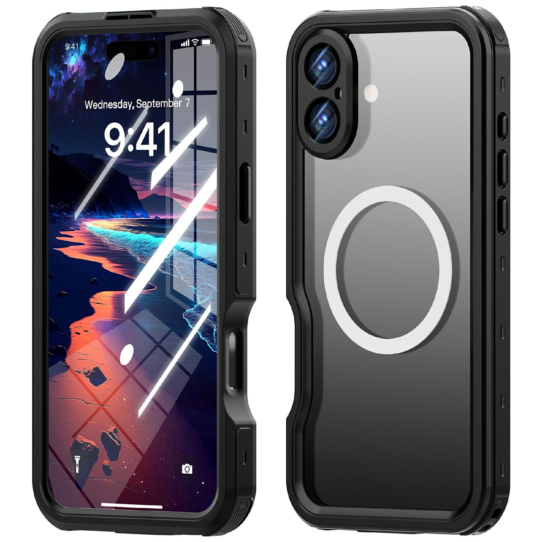 

REDPEPPER D-UP Series For iPhone 16 Plus Case IP68 Waterproof Clear Back Panel Phone Cover Compatible with MagSafe Black