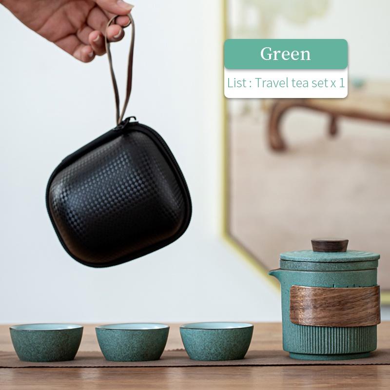 Bluestone Glaze Striped Ceramic Quick Tea Cup One Pot Three Cups Portable Kung Fu Tea Set