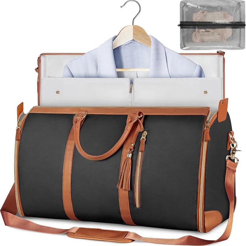 Foldable Women's Travel Convenient Carry-on Clothing Bag Large Capacity PU Leather Duffel Bag Portable Business Travel Bag
