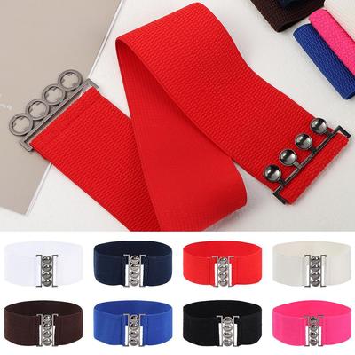 Women Casual Stretch Wide Elastic Belt Waist Band Metal Buckle Waistband Ladies Dress Cummerbands