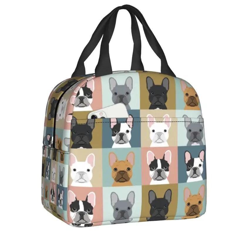 Cute Frenchie Dog Lover Resuable Lunch Box for Women Leakproof French Bulldog Cooler Thermal Food Insulated Lunch Bag School