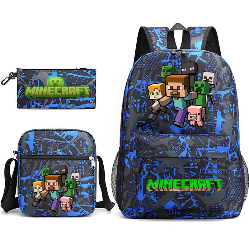 Large Capacity Schoolbag with Shoulder Strap; Student Three-piece Pencil Case Set