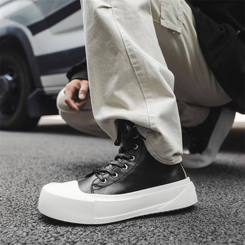 Fashion Casual high top men's board shoes Trendy and versatile designer styles Outdoor leisure party Daily youth Plus Size shoes Black