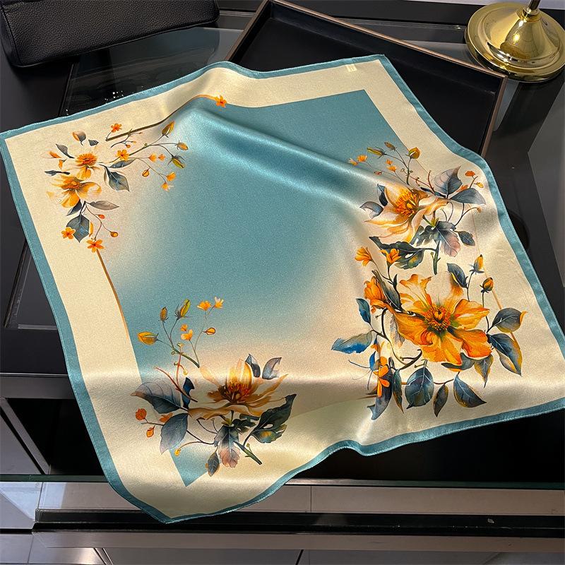 Floral Lotus 100% Mulberry Silk Scarf for Women - 53cm Square Shawl 53*53cm