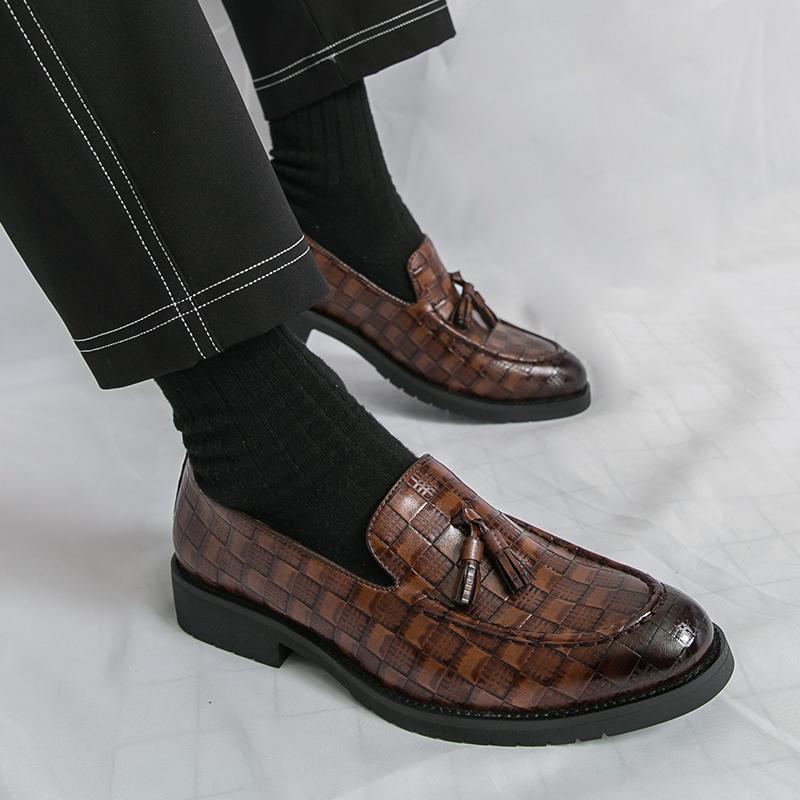 Fashion Men's Pu Leather Oxford Shoes Classic Formal Mens Loafers Business Dress Shoes for Men Comfortable Slip-On Office Wedding Shoes