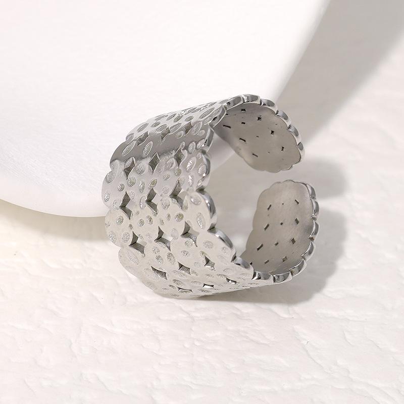 18k Gold Adjustable Wide Band Stainless Steel Ring for Women