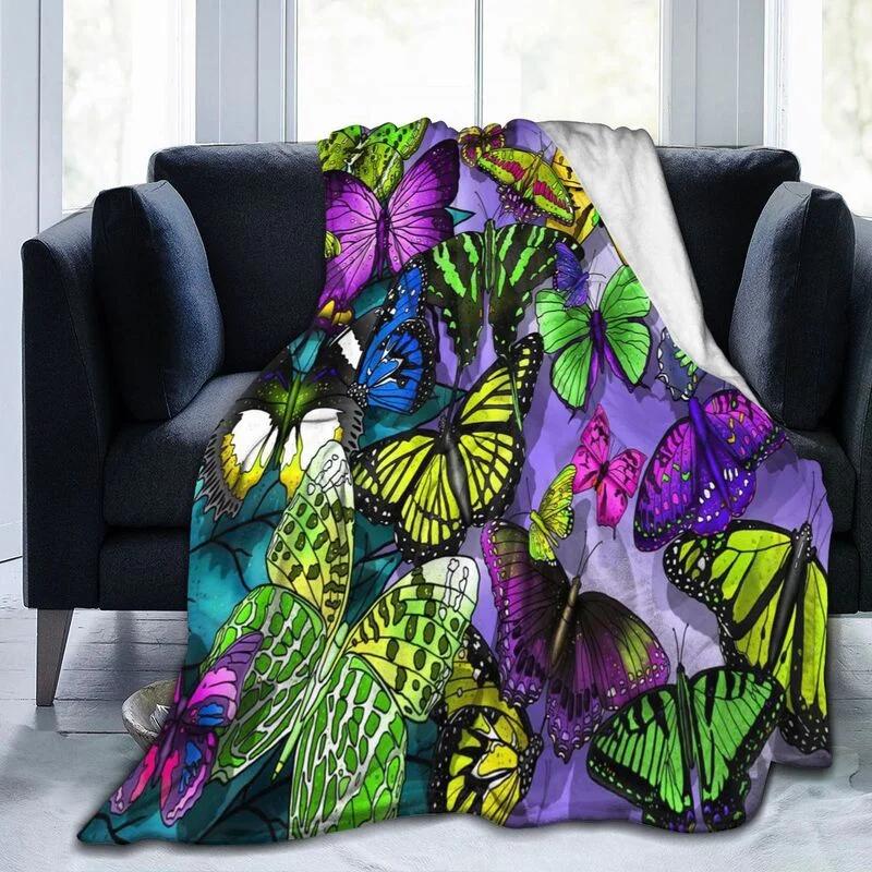 Butterfly Throw Blanket Smooth Lightweight Soft Print  for Travelling Camping Gift Kid Adult Flannel Fleece  Queen