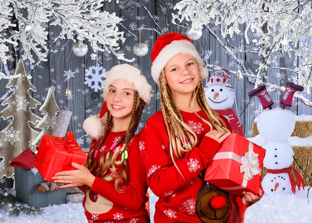 CHAIYA 7X5FT Christmas Backdrop for Photography Winter Snowman Santa Gift Wood Background Christmas Family Party Background New Year Party Backdrop