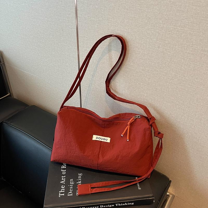 Casual Nylon Hobo Shoulder Bag with Zipper Closure Crossbody Purse for Women Daily Travel