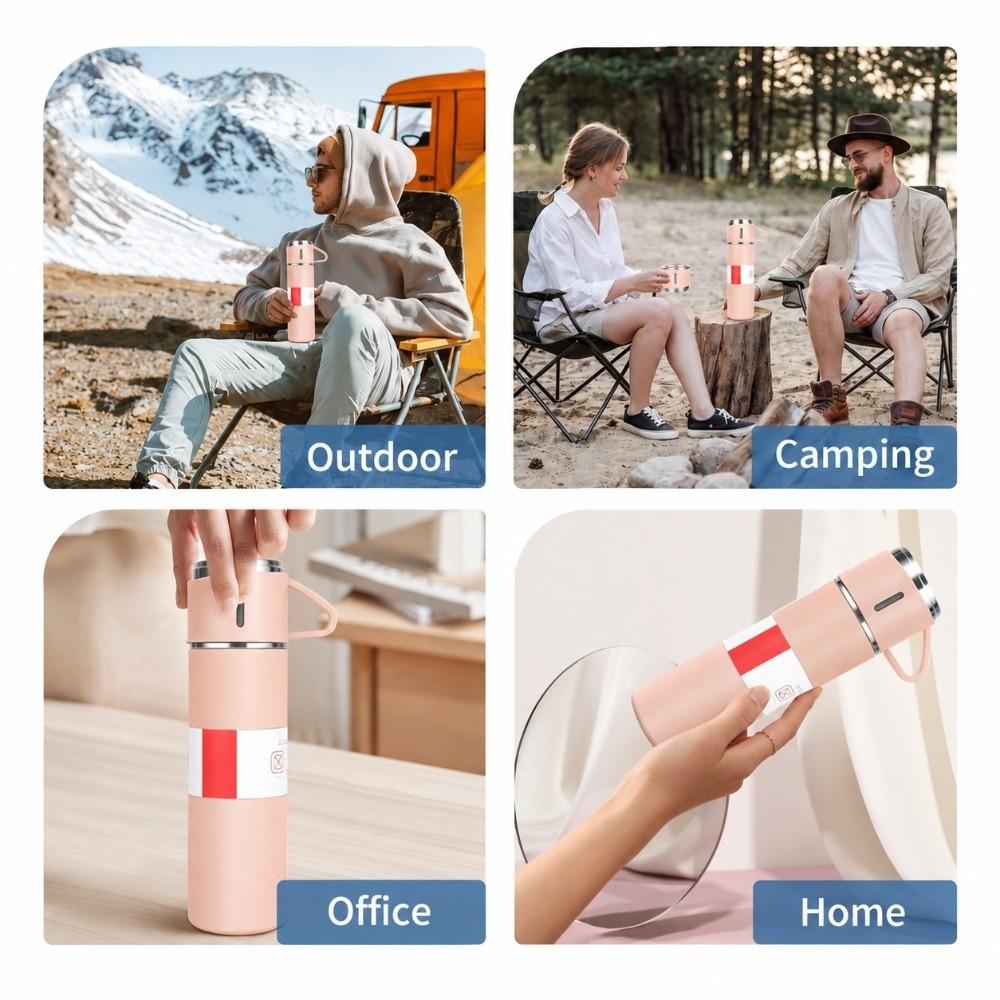 2 Extra Cups Insulated Bottle 500ml Sport Flask Portable Coffee Tumbler For Hot&Cold Drink