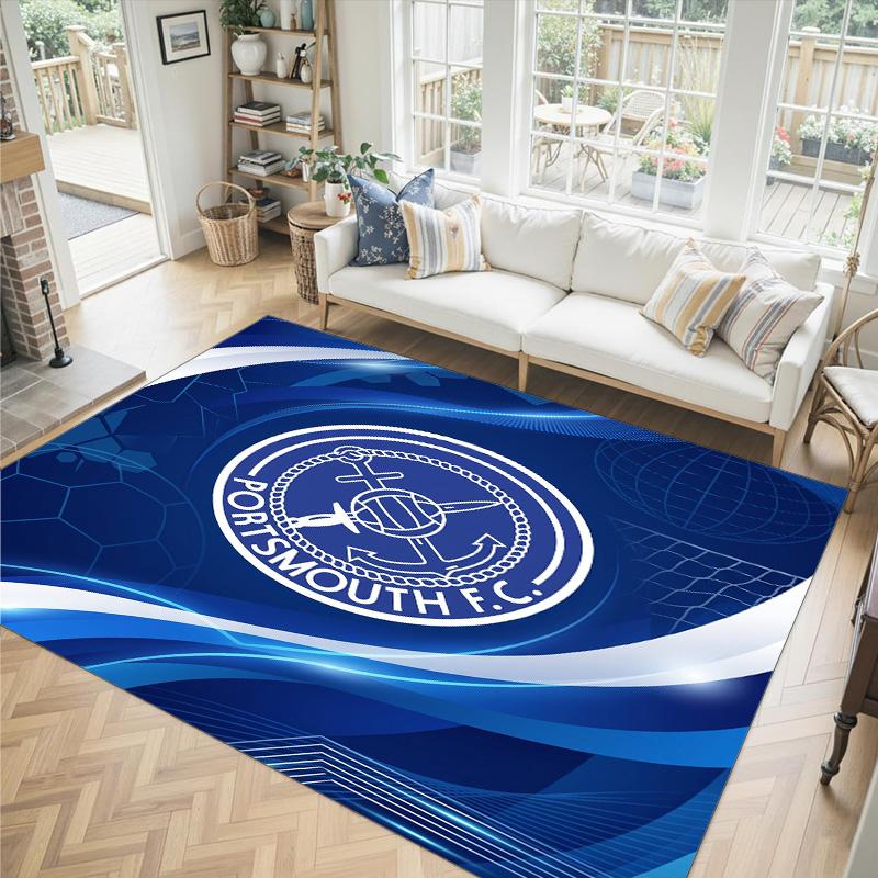 Portsmouth FC Design Kristall-Samt-Teppich Gemütlich Nicht?Rutschfester Teppich mit Aufdruck für Schlafzimmer Wohnzimmer Eingang