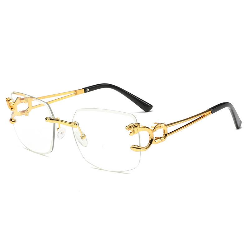 2024 Factory Direct Cheetah Head Trendy Frameless Square Sunglasses Men Women Box Fashion