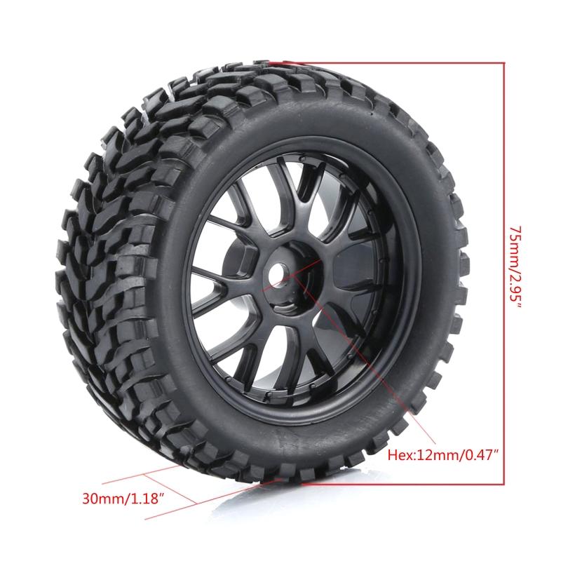 4PCS RC Racing Car 75mm Beadlock Rubber Wheel Tires & Rims Heavy Bearing Spare Part of MN90/99S Wltoys 1:12 R/C Model