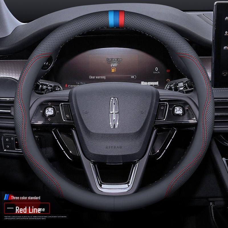 Premium Genuine Leather Steering Wheel Cover for Lincoln Z, Corsair, Navigator, MKC, MKZ, Nautilus – All-Season Protection.