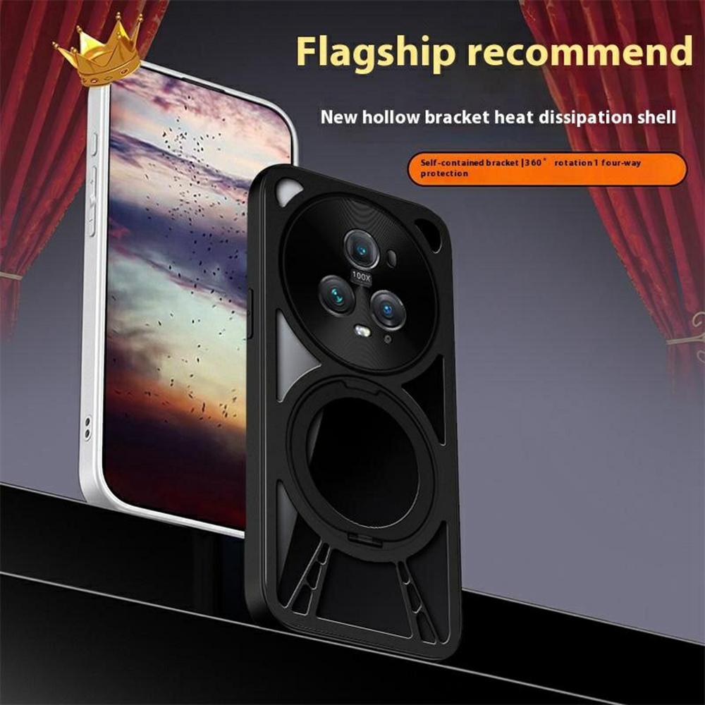 For Honor Magic5 Case Magnetic Kickstand Hollow Heat Dissipation Silicone+PC+Metal Bumper Phone Cover