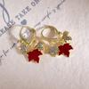 New Year'S Retro Ankara Red Maple Leaf Diamond Ear Buckle, Light Luxury High-End Niche Temperament Fashion Earrings