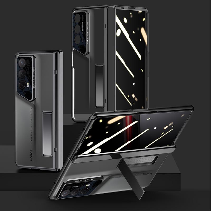 

Для Honor Magic V2 RSR Porsche Design Чехол Прозрачный ПК+Акриловая подставка Чехол для телефона с Защитной пленкой для экрана с защитой от шпионажа Black