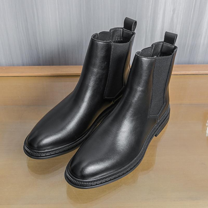 

Autumn Winter Warm New Designer Leather Boots For Men Solid Color Fashion Casual Chelsea Boots Male Big Size Platform Shoes Man 38