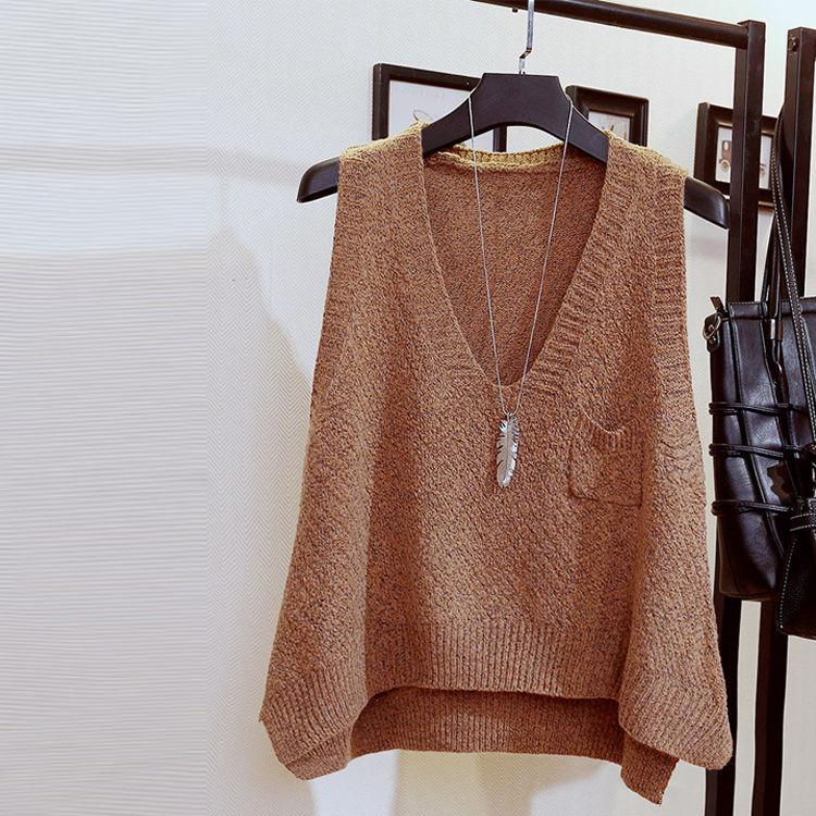 

Весенне-осенний короткий свободный жилет в студенческом стиле, вязаный однотонный жилет, карманный свитер без рукавов для женщин M