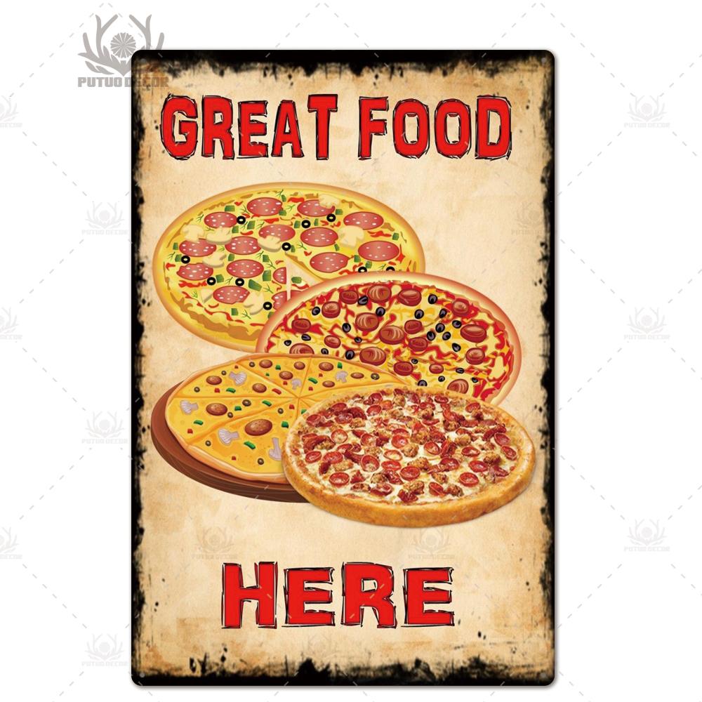 Putuo Decor Pizza Plaque Metal Vintage Tin Sign Retro Wall Art Poster for Cafe Bistro Restaurant Home Shop