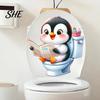 Bathroom Toilet Sticker Cute Animal Reading Newspaper Sticker, Funny Cartoon Waterproof Decal Self-Adhesive Tank Lid for Decoration