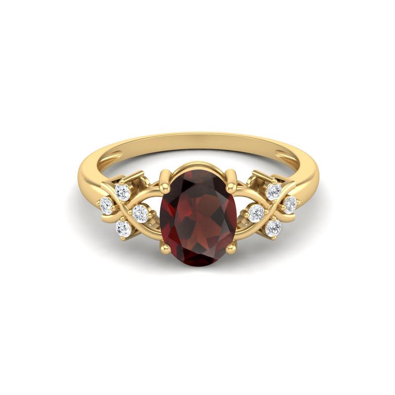 8X6MM Oval Garnet Gemstone 925 Sterling Silver Gold Plated Solitaire Vine-Inspired Women Wedding Ring