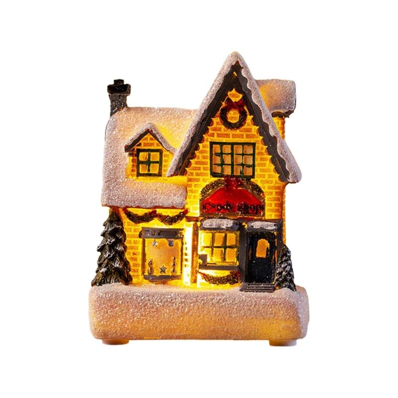 Tabletop Christmas Village House Buildings Lighted Resin Ornaments for Holiday Decor House Figurine with LED Lights