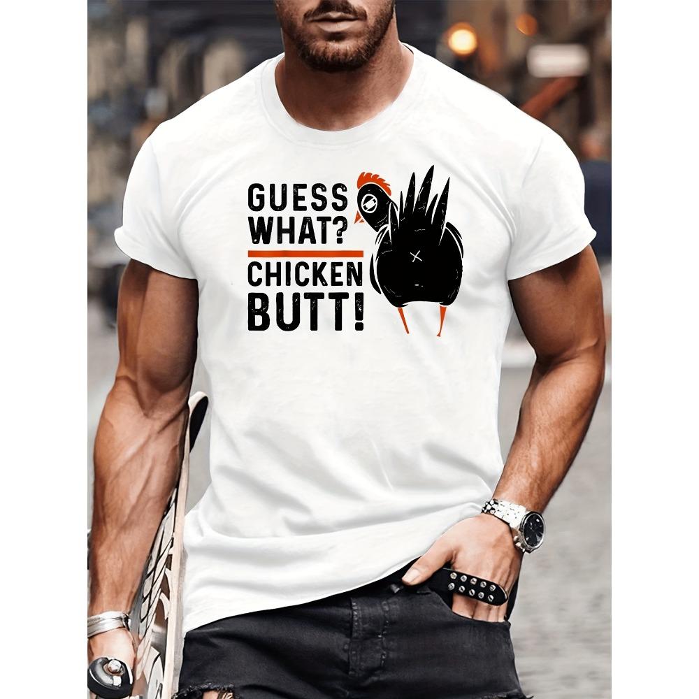 

Men s Guess What Chicken Butt Pattern T-Shirt Fun Casual Short Sleeve Summer T-Shirt Black Color Cock Design S