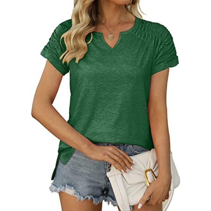 

Женская летняя футболка с V-образным вырезом и рукавами реглан, женский топ с короткими рукавами, рубашка XXL зелёный