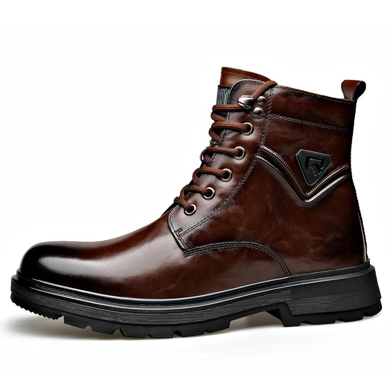 Autumn Winter Side Zipper Genuine Leather Boots for Men Casual Warm Cotton Work Shoes Man New Designer Ankle Boots Male