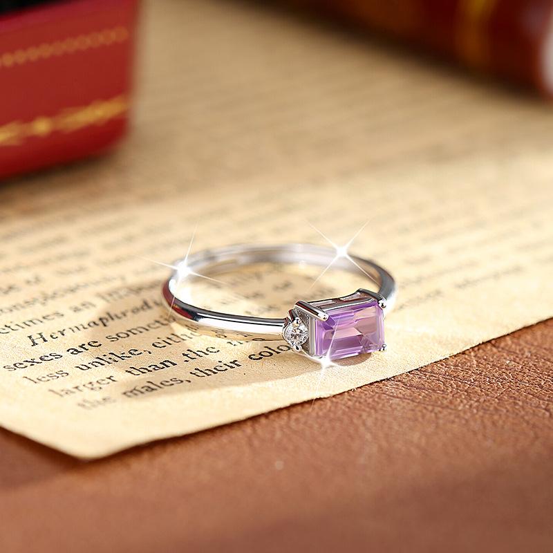 S925 Silver Natural Crystal Open Ring, Adjustable Size, Elegant Simple Finger Ring, Fashion Jewelry Accessory for Girls, Gift for Girlfriend
