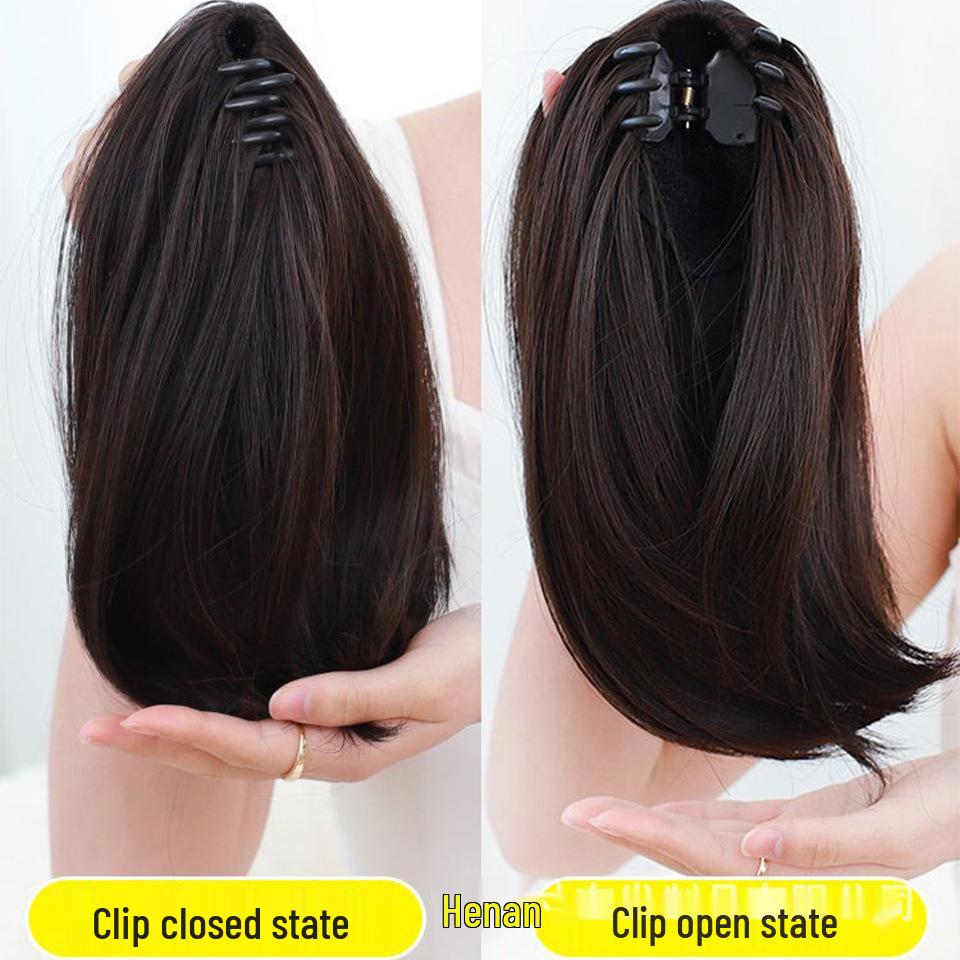 Pinza de Garra con Hebilla Interior Peluca Cola de Caballo - Cabello Corto Recto y Ligeramente Rizado Ligero para Mujer